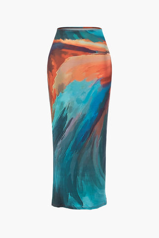 Tie Dye Maxi Skirt (L / Contrast Color)