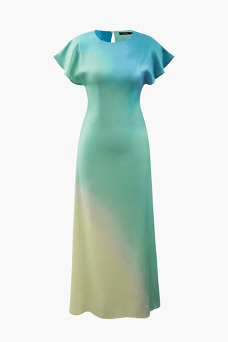 Tie-Dye Satin Cap Sleeve Maxi Dress (XL / MINT)