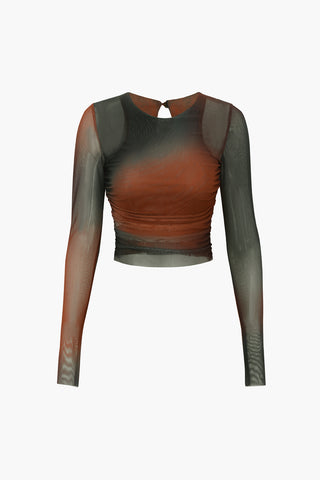 Tie Dye Sheer Mesh Long Sleeve Top (M / Contrast Color)