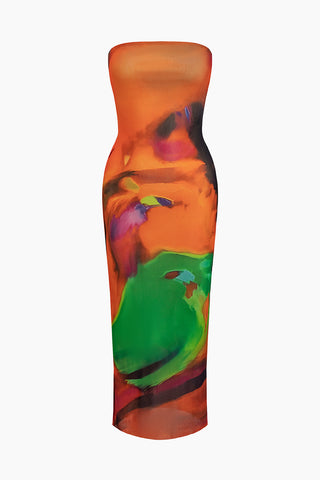 Tie Dye Strapless Midi Dress (L / MULTICOLOR)