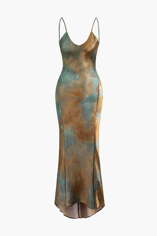 Tie Dye V-neck Satin Maxi Dress (XL / MULTICOLOR)