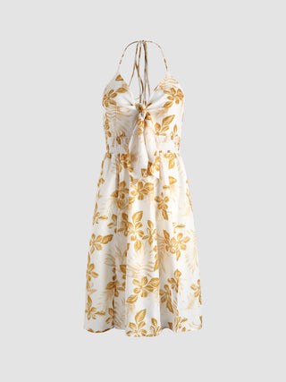 Tie Front Floral Print Halter Dress