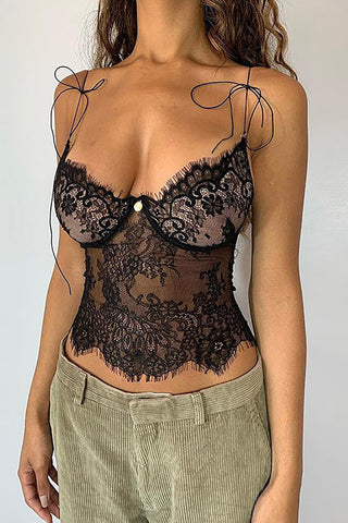 Tie Lace Cami Top (XL / BLACK)