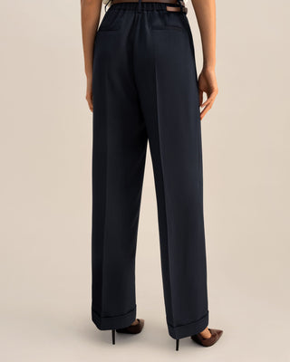 Timeless Pleated Wide-Leg Dense Silk Trousers