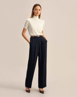 Timeless Pleated Wide-Leg Dense Silk Trousers