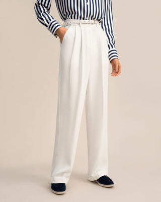 Timeless Pleated Wide-Leg Dense Silk Trousers