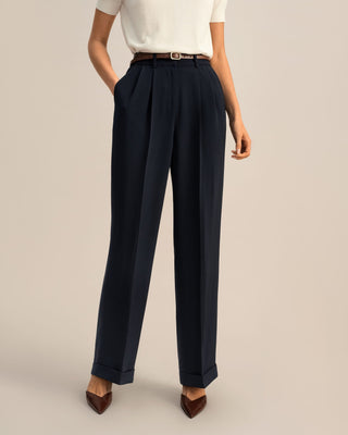 Timeless Pleated Wide-Leg Dense Silk Trousers