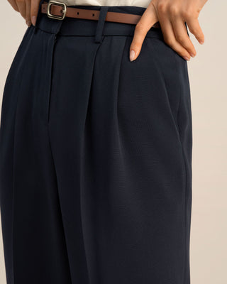 Timeless Pleated Wide-Leg Dense Silk Trousers