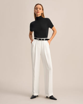 Timeless Pleated Wide-Leg Dense Silk Trousers (Natural White / 8)