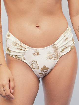 Toile de Jouy Ruched Cheeky Bikini Bottom