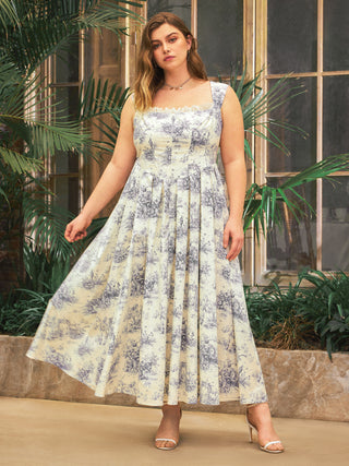 Toile De Jouy Ruffle Maxi Dress Curve & Plus