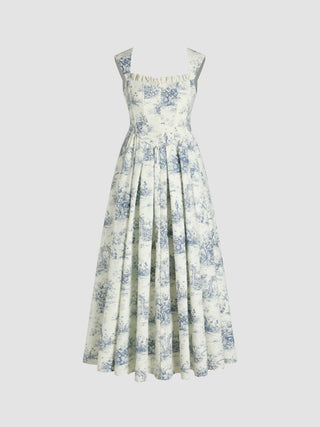 Toile De Jouy Ruffle Maxi Dress