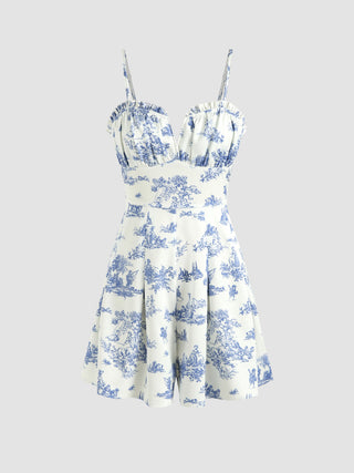 Toile de Jouy V-Wire Ruffles Romper