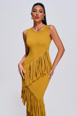 Tropez Tassel Midi Bandage Dress (M / Yellow)