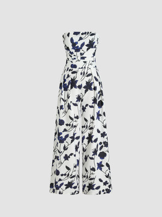 Tube All Over Print Shirred Jumpsuit