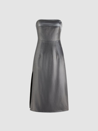 Tube Metallic Split Midi Dress