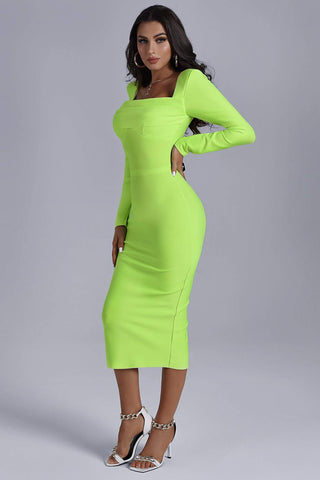 Tumajina Square Neck Midi Bandage Dress (M / Green)