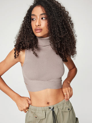 Turtleneck Twist Knitted Cami Crop Top