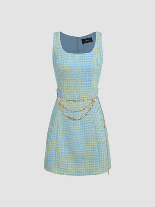 Tweed Belted Sleeveless Short Dress