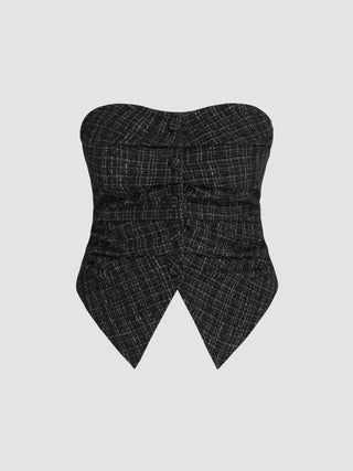 Tweed Button Ruched Tube Top Curve & Plus