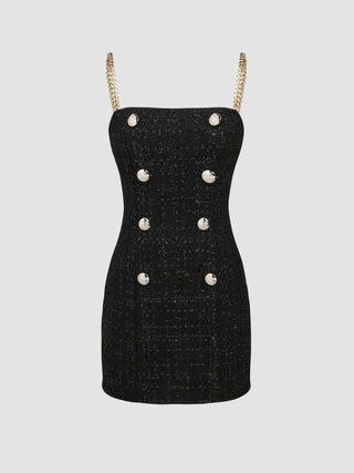 Tweed Glitter Button  Mini Dress