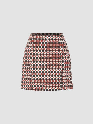 Tweed Middle Waist Solid Floral Zipper Mini Skirt