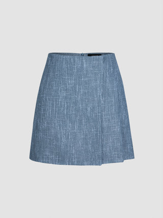 Tweed Middle Waist Solid Pleated Mini Skirt