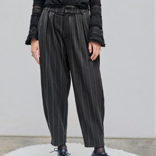 Tweed Middle Waist Stripe Tapered Trousers