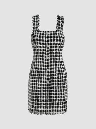 Tweed Square Neck Short Dress