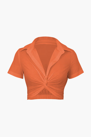 Twist Detail Cropped Shirt (M / ORANGE)