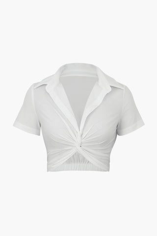 Twist Detail Cropped Shirt (S / WHITE)