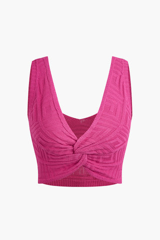 Twist Front Crop Knit Tank Top (S / RASPBERRY)