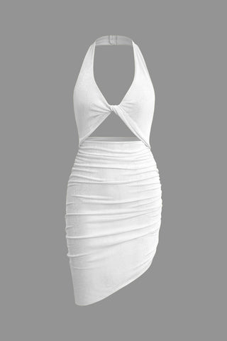 Twist Halter Cut Out Backless V-neck Midi Dress (M / OPTICAL WHITE)