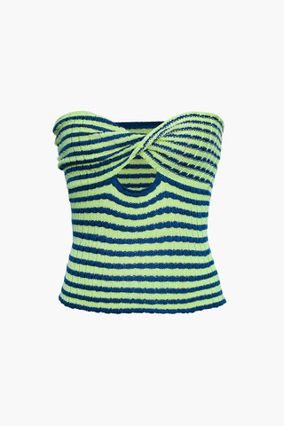 Twisted Front Knitted Top (XL / CYAN)