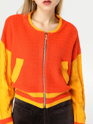 Two-Tone Knit Baseball Jacket