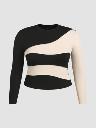 Two Tone Long Sleeve Top Curve & Plus