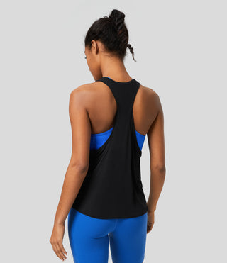 U Neck Backless Draped Curved Hem Yoga Tank Top