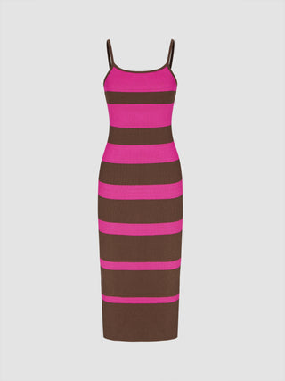 U-neck Contrasting Stripe Knitted Maxi Cami Dress