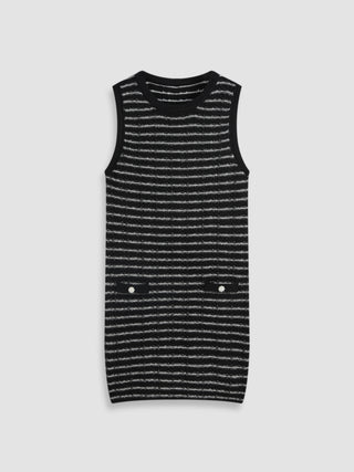 U-neck Stripe Faux Pearl Knitted Vest Mini Dress