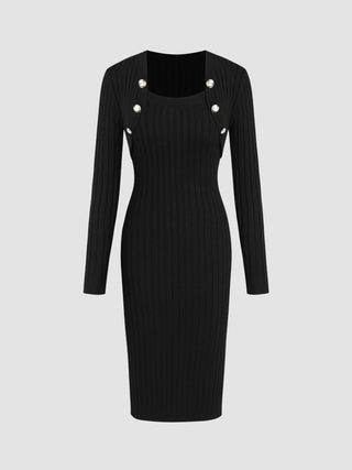 U-neckline Backless Knitted Midi Dress & Long Seelve Shrug