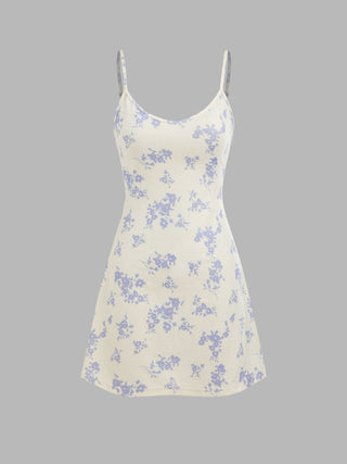 U-neckline Floral Cami Mini Dress