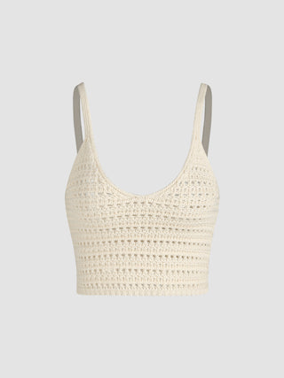 U-neckline Solid Hollow Out Knitted Crop Top