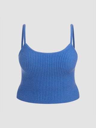 U-neckline Solid Knitted Cami Crop Top Curve & Plus