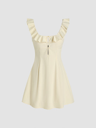 U-neckline Solid Ruffle Mini Cami Dress