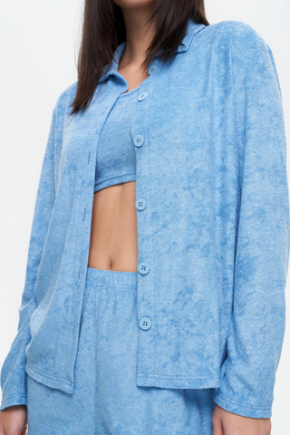 Unbothered Bliss Blue Cloth Button Up Top