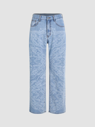 Unisex Denim All Over Print Straight Leg Trousers