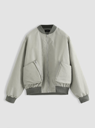 Unisex On The Go Silver Satin Bomber Jacket