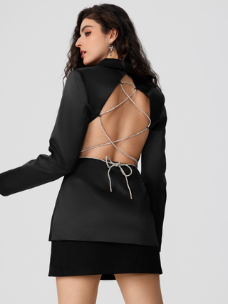 V Neck Backless Lace Up Blazer