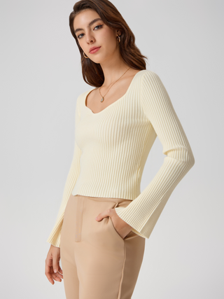 V-neck Bell Sleeve Knitted Top