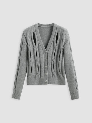 V-neck Cut Out Knit Button Cardigan